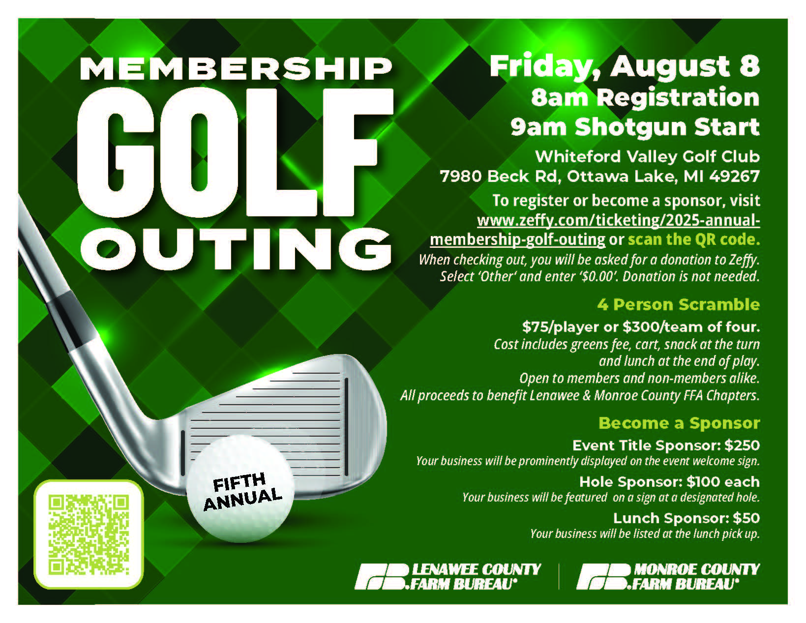 Event flyer for the August 8th Golf Outing