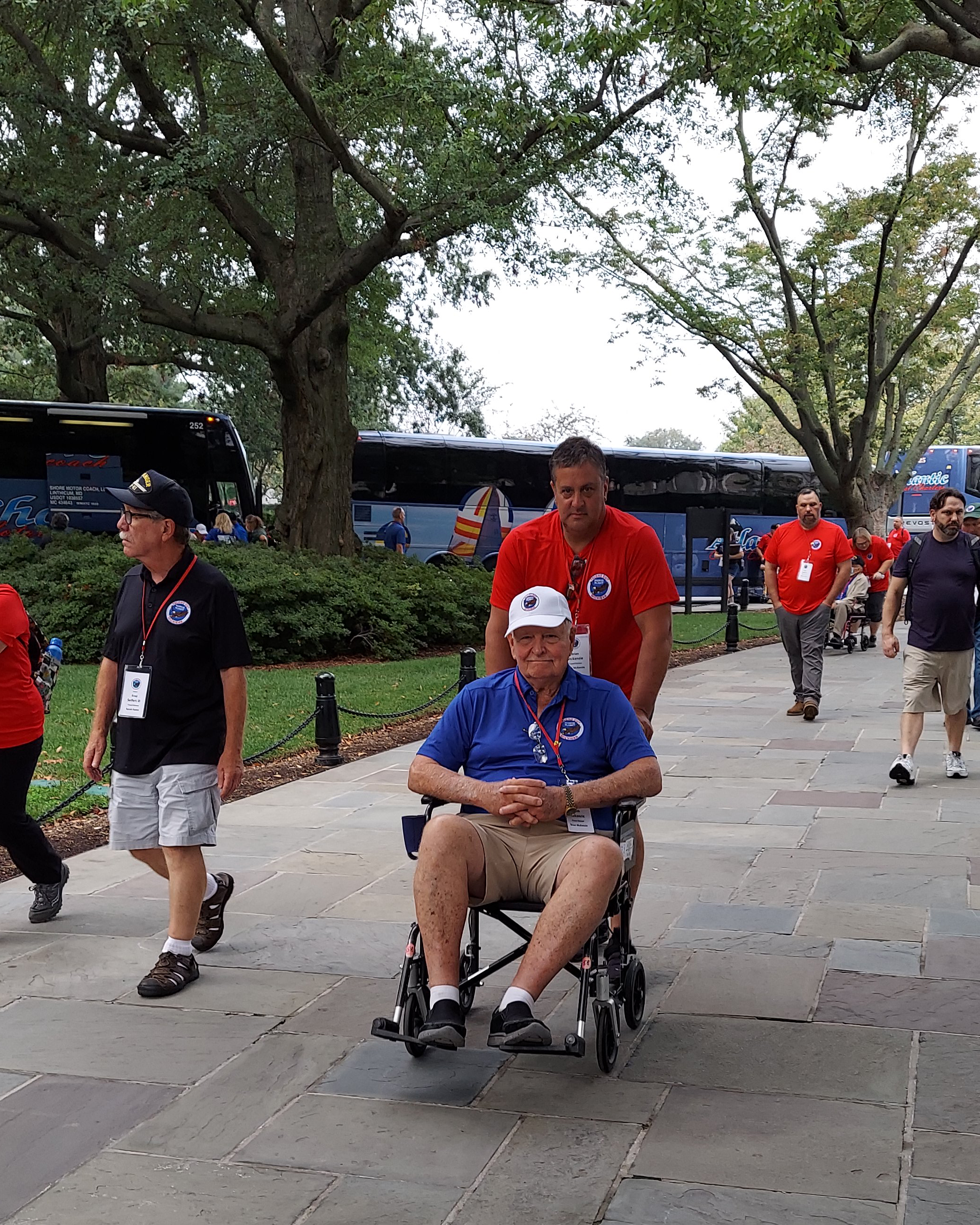 Cass County Farm Bureau member Brian McKenzie wheels his father, Korean Conflict veteran Keith McKenzie, at Arlington National Cemetery.
