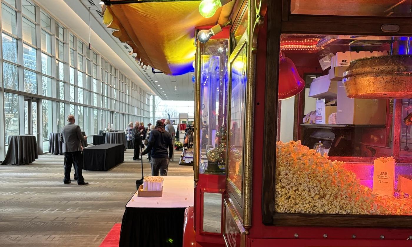 View of the Hirsch family popcorn wagon at the Michigan Farm Bureau State Annual Meeting.