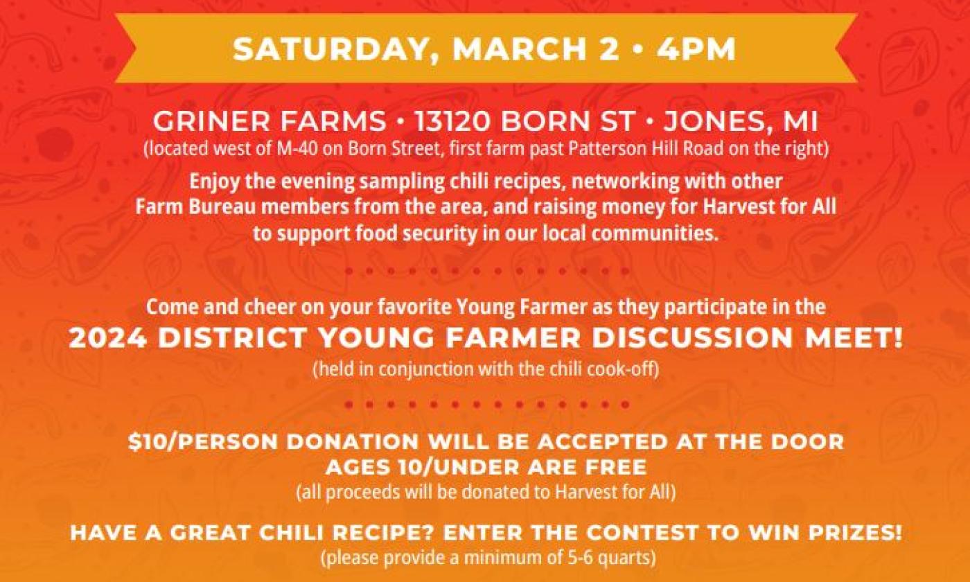 Please Join us for the 7th Annual Southwest Michigan Farm Bureau Young Farmers Chili Cook-Off