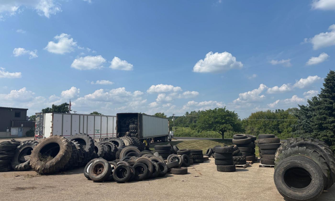 Tires waiting to be recycled at Wilbur-Ellis 