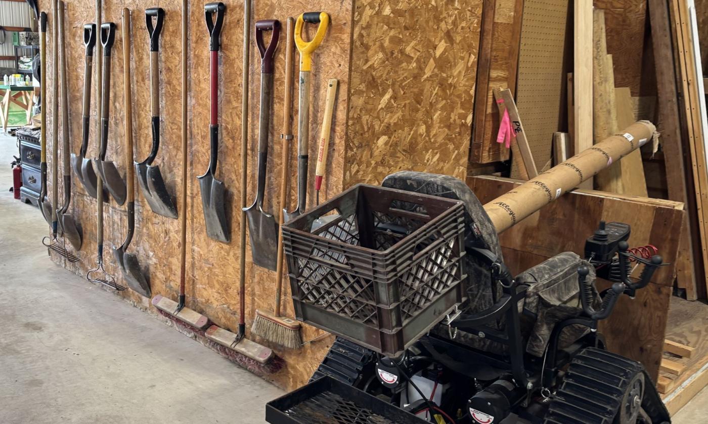 Well-organized shop walls are accessible.