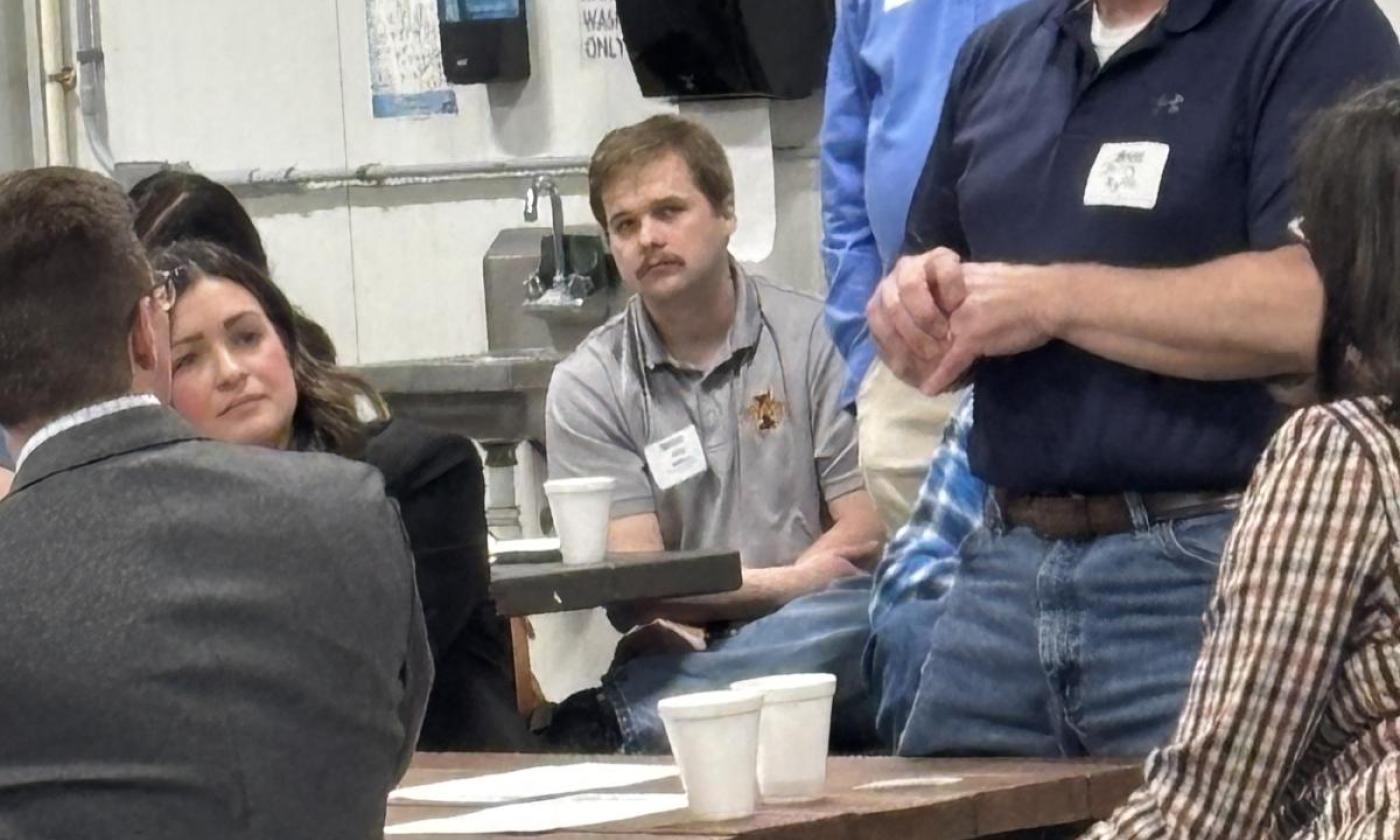 Jerry Byrne speaks to the deer herd management issue at the 2026 Kent County Farm Bureau Legislative Breakfast.