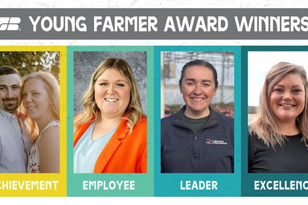 Photo collage composed of portraits of the 2025 Young Farmer Achievement, Employee, Leader, and Excellence Award winners.