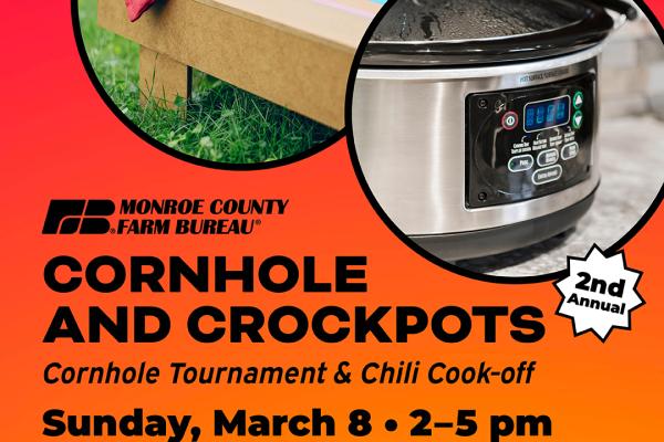 Cornhole &amp; Crockpot with orange/red background
