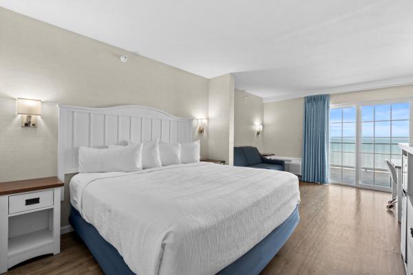 Interior shot of a hotel room at the Baywatch Resort in Traverse City, Michigan.