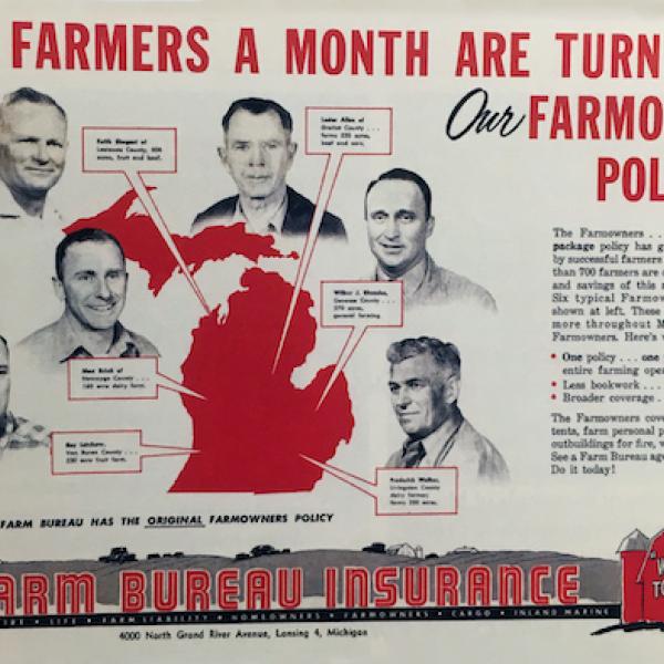 Historic advertisement for Farm Bureau Insurance of Michigan.